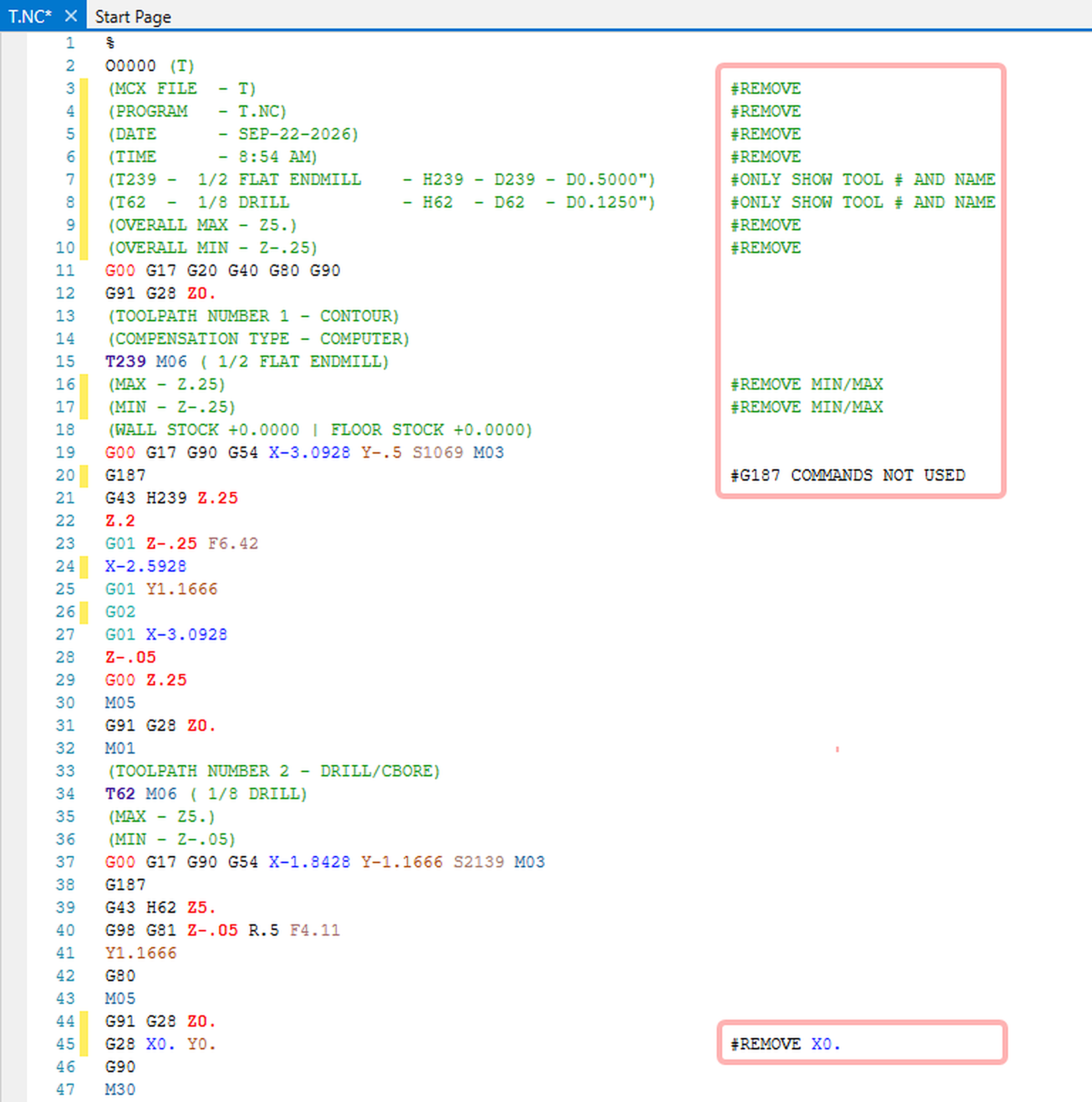 Example of a post edit request showing NC code changes